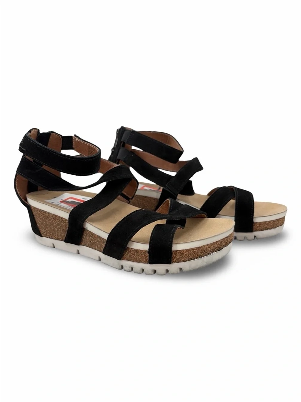 Josef Seibel Black Strappy Cork Wedge Sandals Quinn Soft Nubuck  Size 37 (6-6.5)